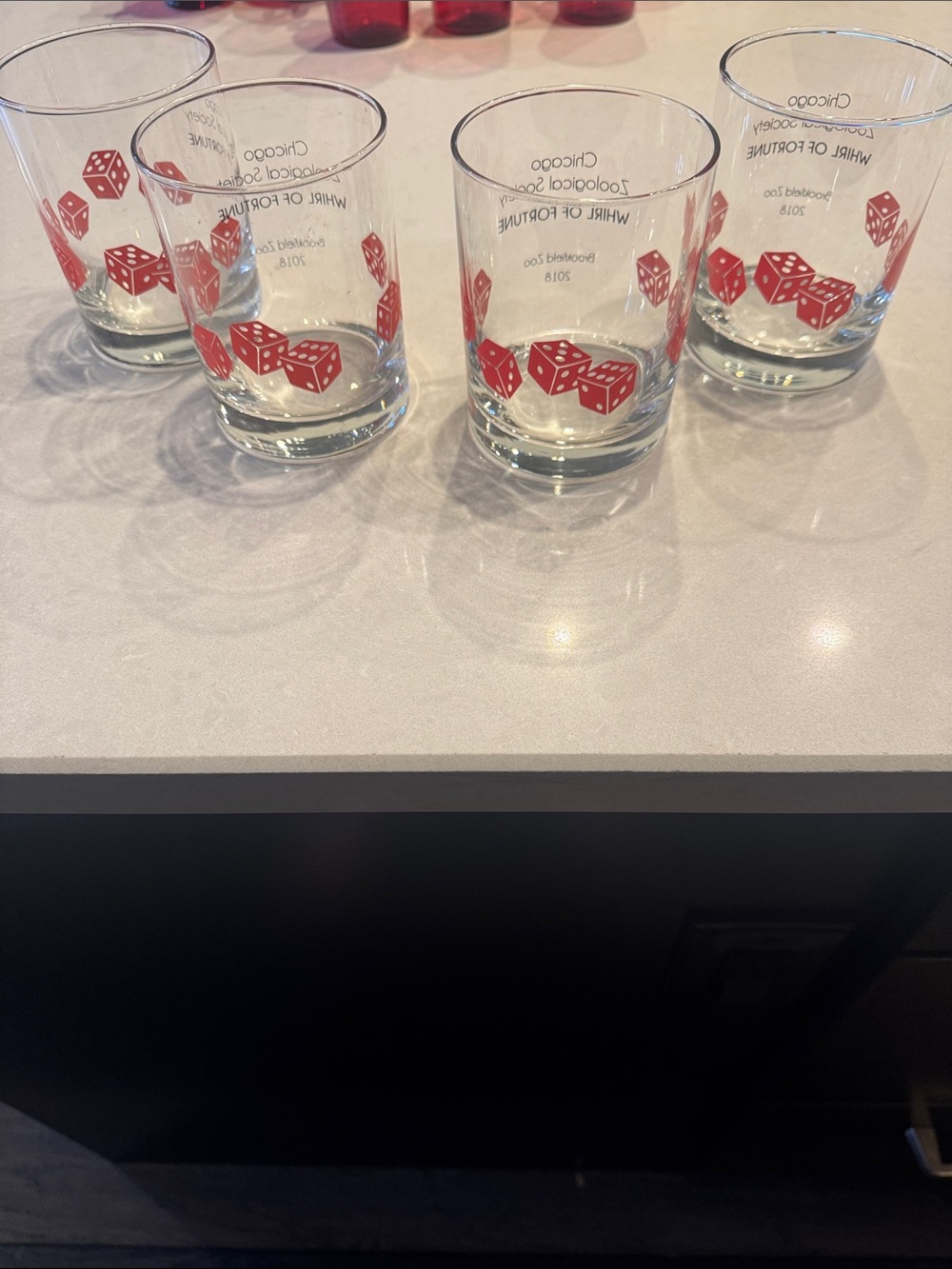 Brookfield zoo Set of 4 Clear Glass Tumblers with Red Dice Accent